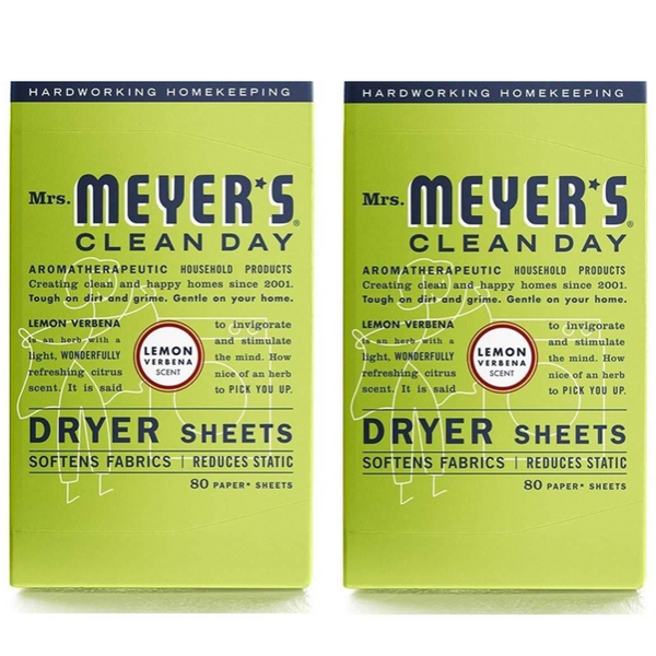 Mrs. Meyer's Clean Day Dryer Sheets, Lemon Verbena, 2 Pack, 160 Count