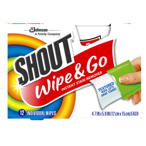 Shout Wipe & Go Instant Stain Remover Wipes 12 Pieces - 8 Pack