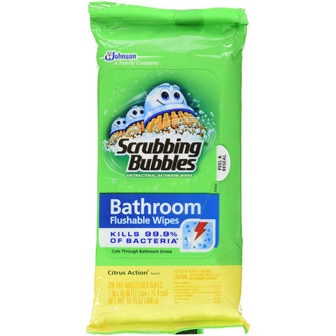 Scrubbing Bubbles Antibacterial Bathroom Flushable Wipes 28 Pieces