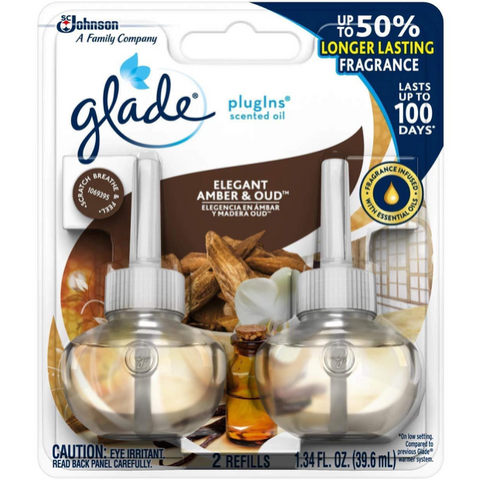 Glade Elegant Amber & Oud PlugIns Scented Oil Air Freshener Refills, 2 ct, 1.34 oz