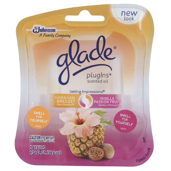 Glade Plug in Scented Oil Lasting Impressions Refill, Hawaii Breeze and Vanilla Passion Fruit, 1.42 oz, Pack of 6