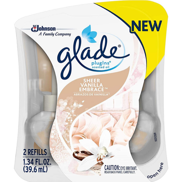 Glade Plugins Scented Oil, Sheer Vanilla Embrace Refills, 1.34 Oz, 2 Count, (Pack of 3)