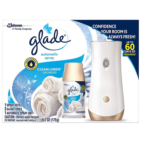 Glade Automatic Spray Holder and Clean Linen Refill Starter Kit, 10.2 oz, 16.2 oz Refill