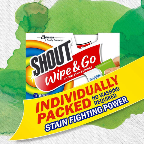 Shout Wipe & Go Instant Stain Remover Wipes 12 Pieces - 8 Pack
