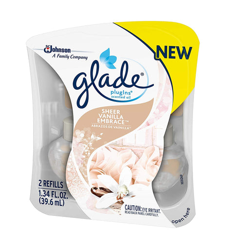 Glade PlugIns Scented Oil Air Freshener Refills, Sheer Vanilla Embrace, 1.34 oz, 2 Count(One Pack)