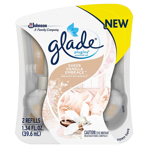 Glade PlugIns Scented Oil Air Freshener Refills, Sheer Vanilla Embrace, 1.34 oz, 2 Count(One Pack)