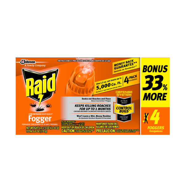 Raid Concentrated Pest Control Deep Reach Fogger, 1.5 oz, 4 count, 4 pack